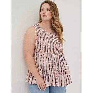 Torrid Sleeveless Smocked Tie-Dye Tiered Top Plus Size 3X Pink Feminine Cottage